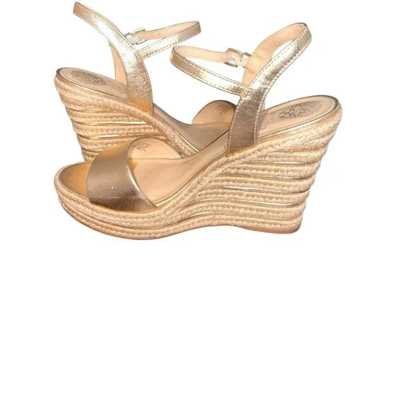 Vince Camuto Gold Espadrille Wedge Sandals Women’s 8.5M Stretch Strap Slip On - Picture 3 of 7